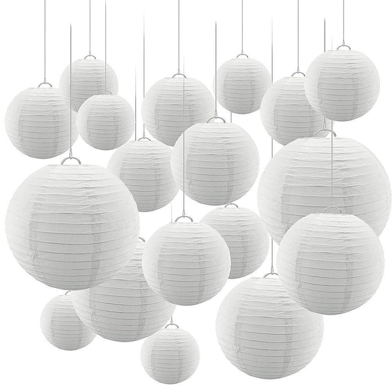 10Pcs  Round Chinese Paper Lantern DIY Paper Ball Lamp Party Decor(White)