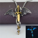Glow In The Dark Men Women Dragon Sword Necklace Chain Choker Pendant Luminous