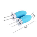 BBQ Corn Holder Stainless Steel Skewers Forks for Picnic Kitchen (Blue)