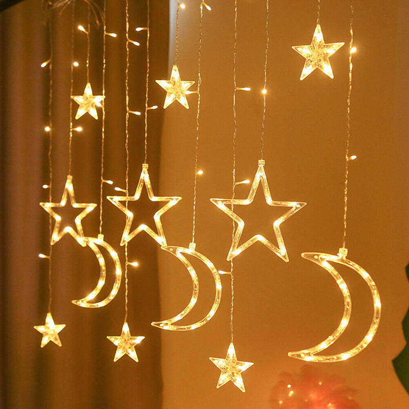 Star Moon LED String Lights Festival Holiday Garland Fairy Curtain Home Dec