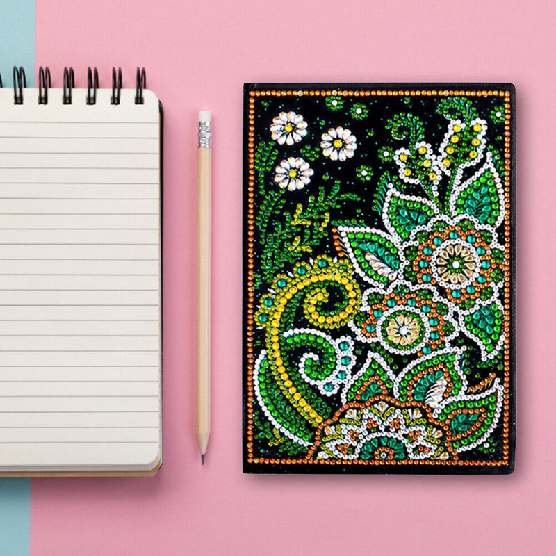 DIY 5D Mosaic Drawing Flower Leaves Notebook Part Special Shape Rhinestone