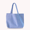 Women Portable Cloth Shopping Handbag Simple Plaid Picnic Large Capacity Tote
