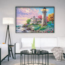5D DIY Full Round Drill Diamond Painting Beach House Lighthouse Drawing