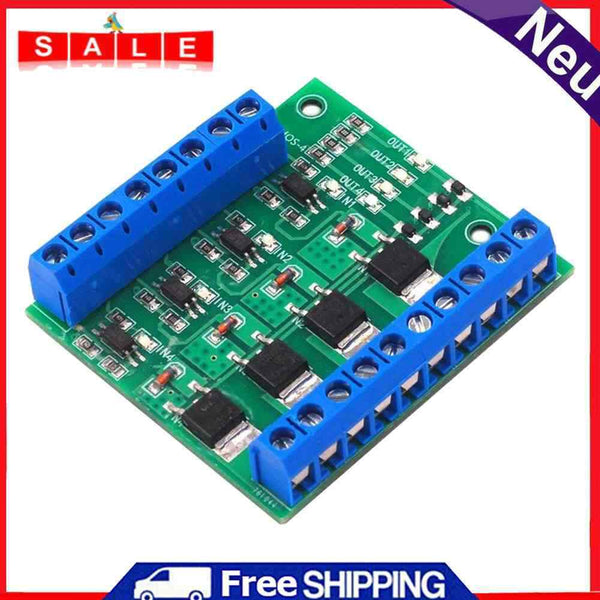 4-Channel MOS PLC Amplifier Board PWM 3-20V to 3.7-27V 10A Optocoupler Insulation
