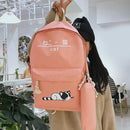 5pcs/set Cute Cat Canvas Bags Travel Backpack Shoulder Clutch Bag (Pink)
