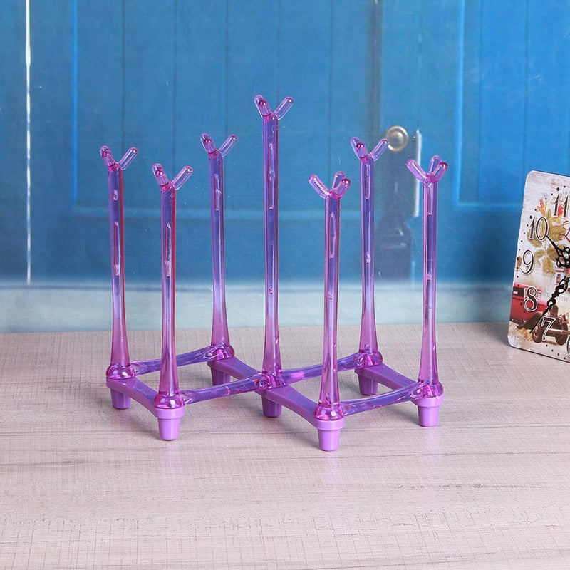 Glass Cup Bottle Drying Rack Drainer Shelf Holder Kitchen Organizer(Purple)