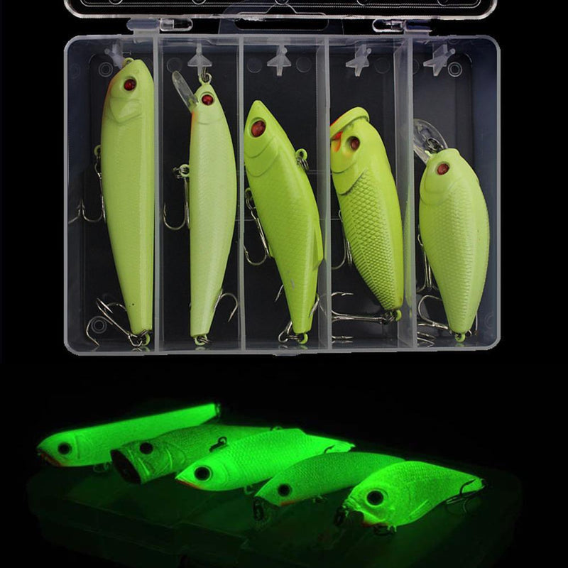 AFfeco 5pcs/Set Luminous Pencil Minnow VIB Popper Fishing Lures Artificial Baits