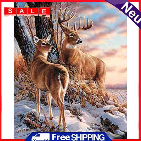 Oil Paint By Numbers Snow Deer Frameless Picture Craft Kit for Home Living Room
