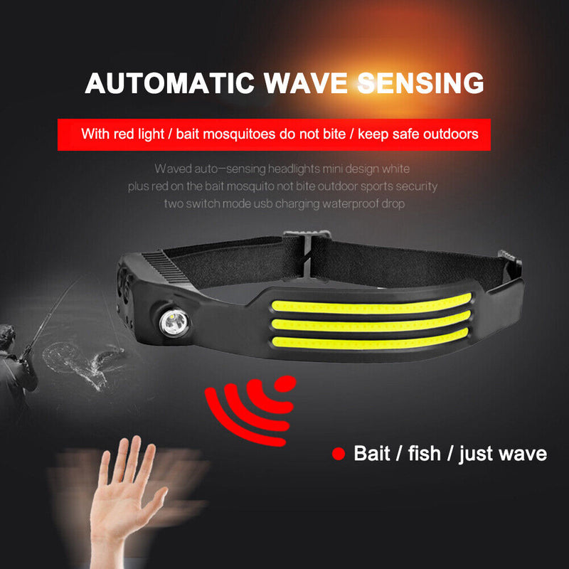 COB LED Sensor Headlight Flashlight USB Outdoor Camping Strong (C White)