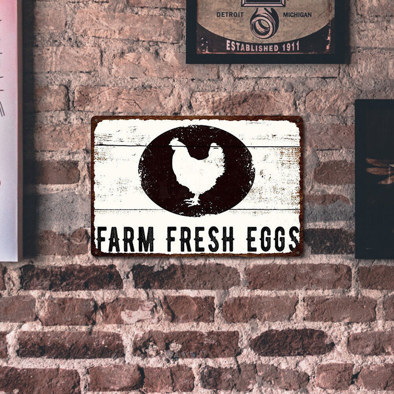 Farm Fresh Eggs Cat Metal Retro Tin Sign Poster Wall Art Home Decor Accessories
