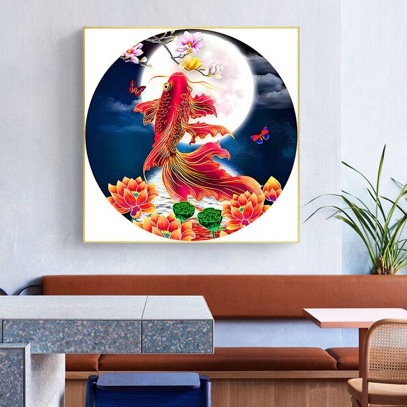Partial Embroidery Printed DIY 3 Strands Stamped Cross Stitch 11CT Koi Moon Kit