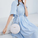 Women Small Round Shoulder Bag Alligator PU Travel Circle Zip Crossbody Handbag