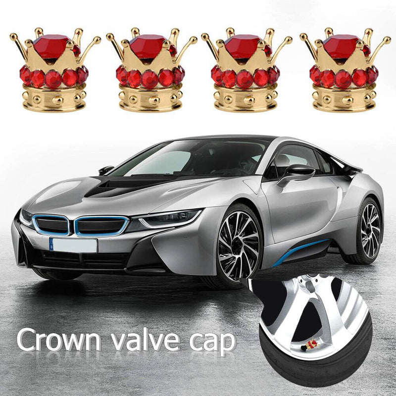 4x Universal Car Rhinestone Crown Wheel Tire Valve Caps Tyre Rim Stem Air Cov