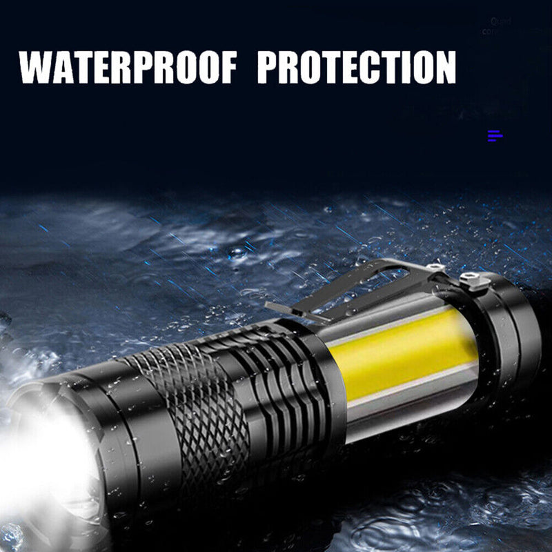 Mini Rechargeable LED Flashlight XPE + COB Lamp Beads Waterproof Pocket