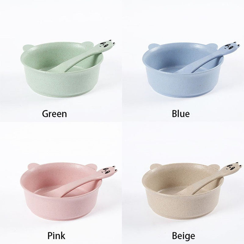 Dinnerware Plastic Bowl Spoon Set Panda Design Wheat Straw Baby Feeding Bowl