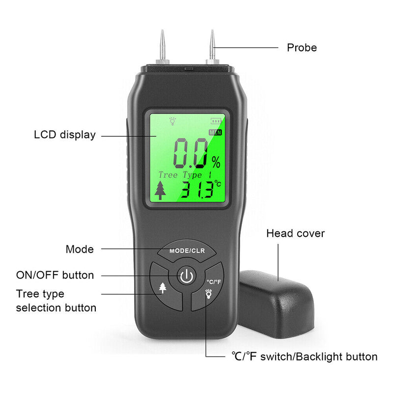 Portable Wood Moisture Meter Digital LCD Display Paper Humidity Tester