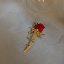 Rhinestone Red Rose Flower Brooches Women Lapel Pins Wedding Party Badge Jewelry