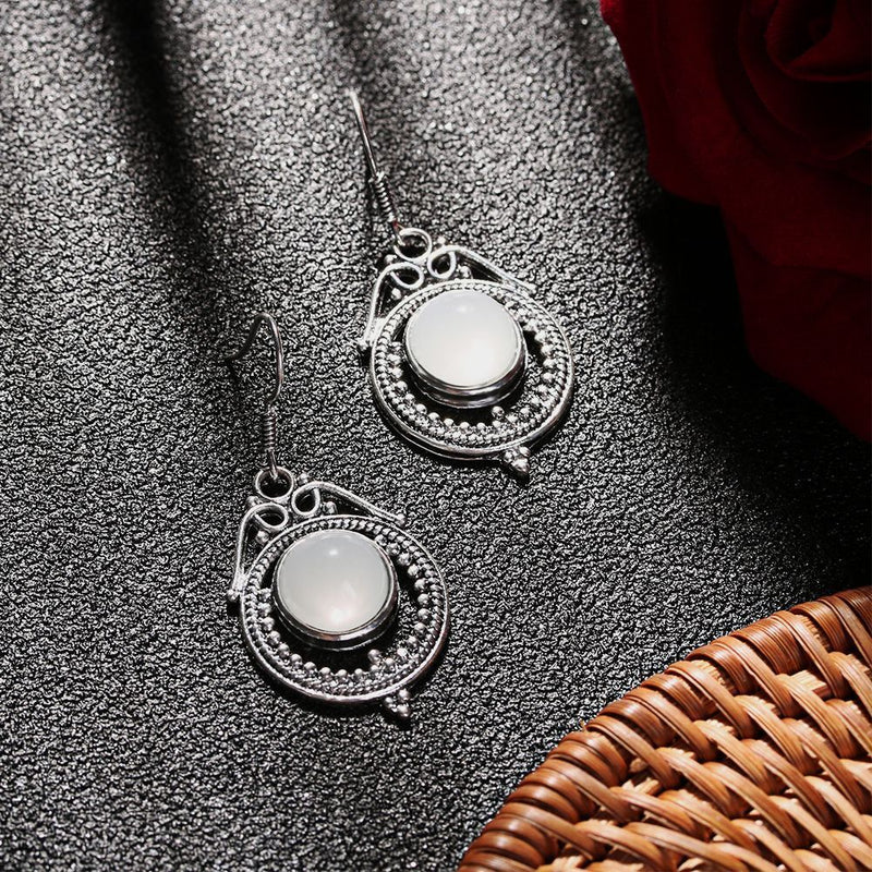 Ear Studs Amethyst Dangle Moonstone Earrings Openwork Pattern Moonlight