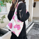 Fashion Women Love Print Plush Messenger Bag Autumn Winter Handbags (Pink)