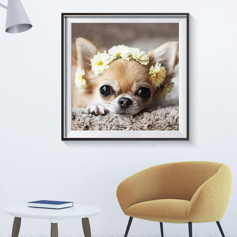 5D DIY Diamond Painting Flower Dog Full Round Drill Mosaic Picture Wall Art Kit