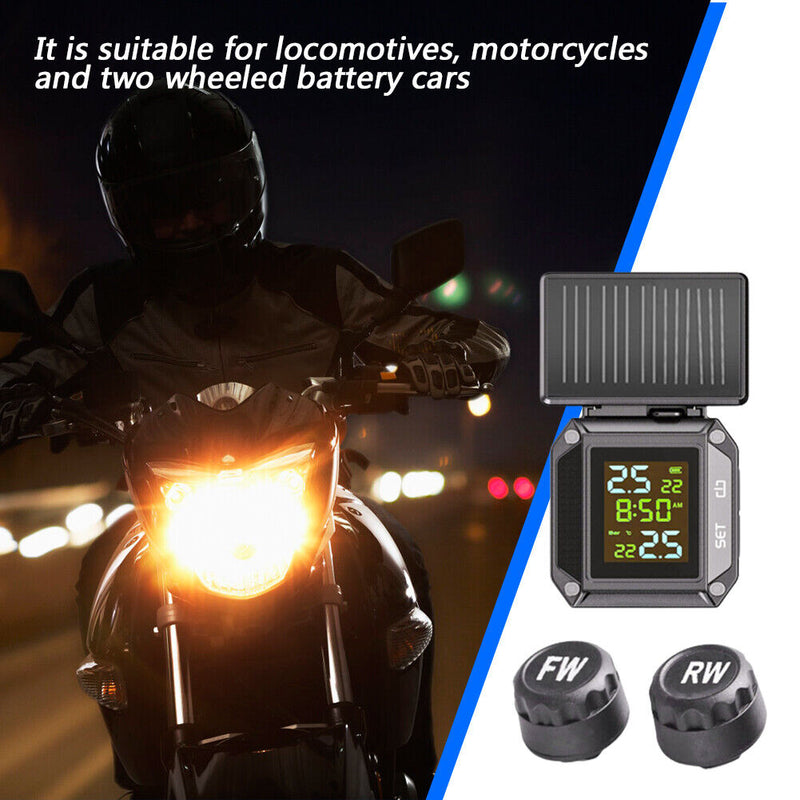 Solar Waterproof Motorcycle TPMS Wireless Tire Pressure Monitoring Alarm System