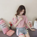 Fashion Women Strap Short Sleeve Stripe Off Shoulder Casual Loose T-Shirts Tops