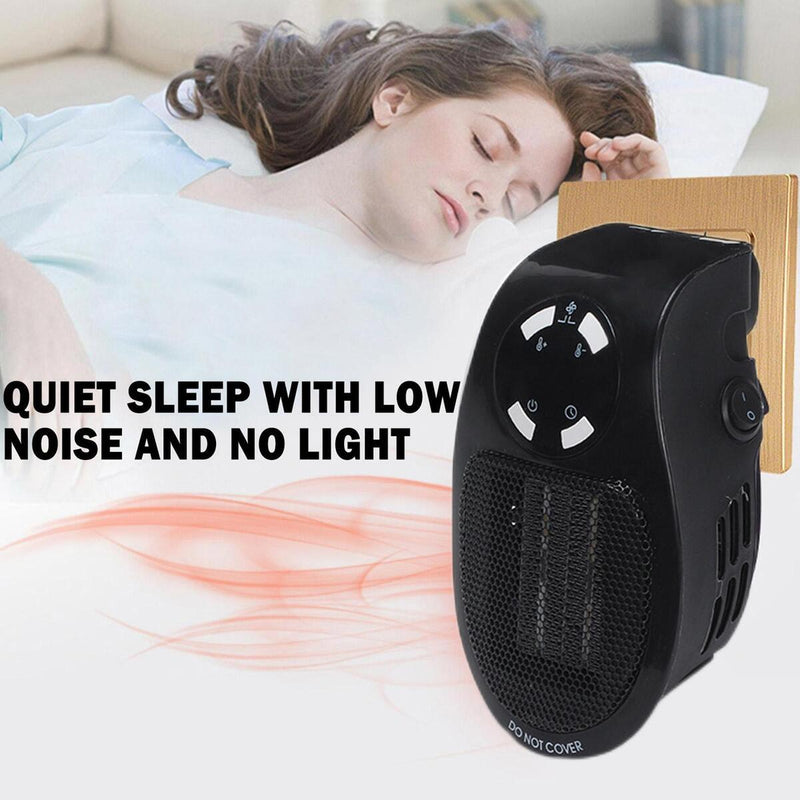 PORTABLE ELECTRIC HEATER UK PLUG IN WALL FAN HEAT SETTING 500W REMOTE CONTROL