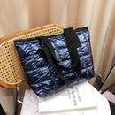 Women Nylon Cotton Padded Quilted Handbag Large Top-handle Bag (Blue)