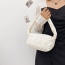 Women Space Padded Nylon Top-handle Bag Zipper Underarm Bag (White)