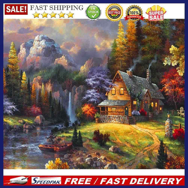 Paint By Numbers for Beginner Lodge Between Mountains and Forests Painting