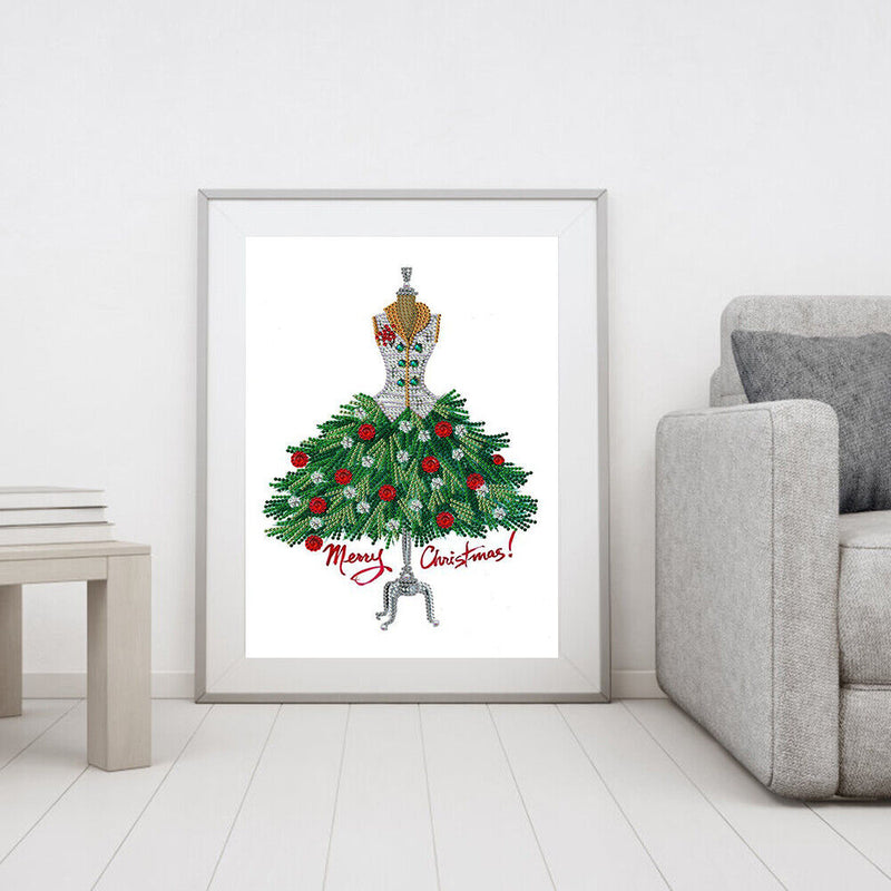 5D DIY Christmas Tree Dress Diamond Drawing Partial Special Shape Drill Kit