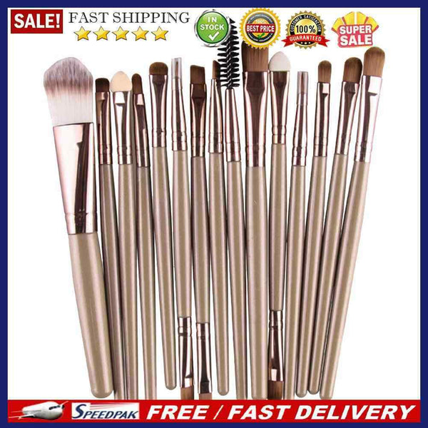 15Pcs Makup Brushes Tool Set Eyeshadow Eye Brush Kits?Brown Coffee?