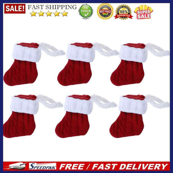 6pcs/Set Christmas Tableware Cover Spoon Fork Knitwear Sock Storage Decor