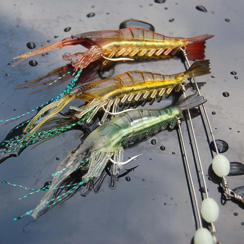15pcs 6G 3PCS Luminous Soft Lures Artificial Shrimp Hooks Fishing Baits