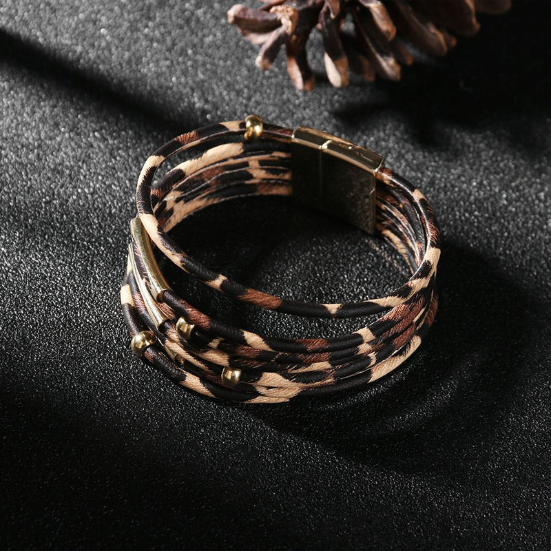 Wristband Magnetic Clasp Bracelet Bracelets & Bangles Leopard Leather Bangle