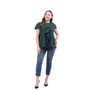 Solid Tops Women Ruffle O-neck Cup Sleeve Plus Size T-shirts (Green XXL)