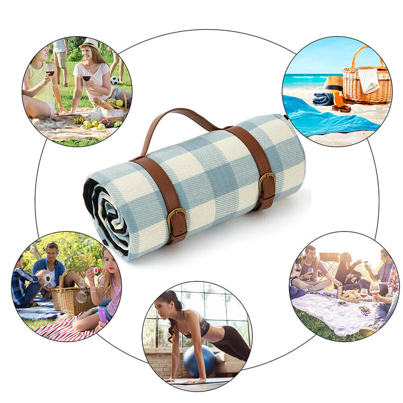 Waterproof Portable Camping Mat Blanket Foldable Leather Picnic Blanket Strap