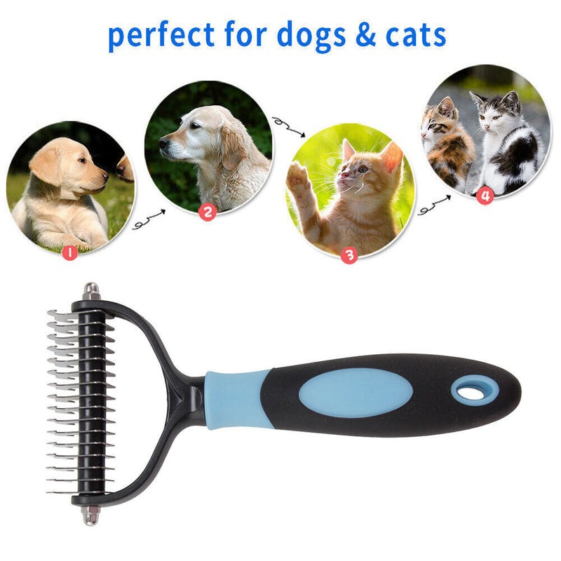Pet Deshedding Brush Cat Dog Hair Grooming Comb Hair Shedding (Blue L) Newly