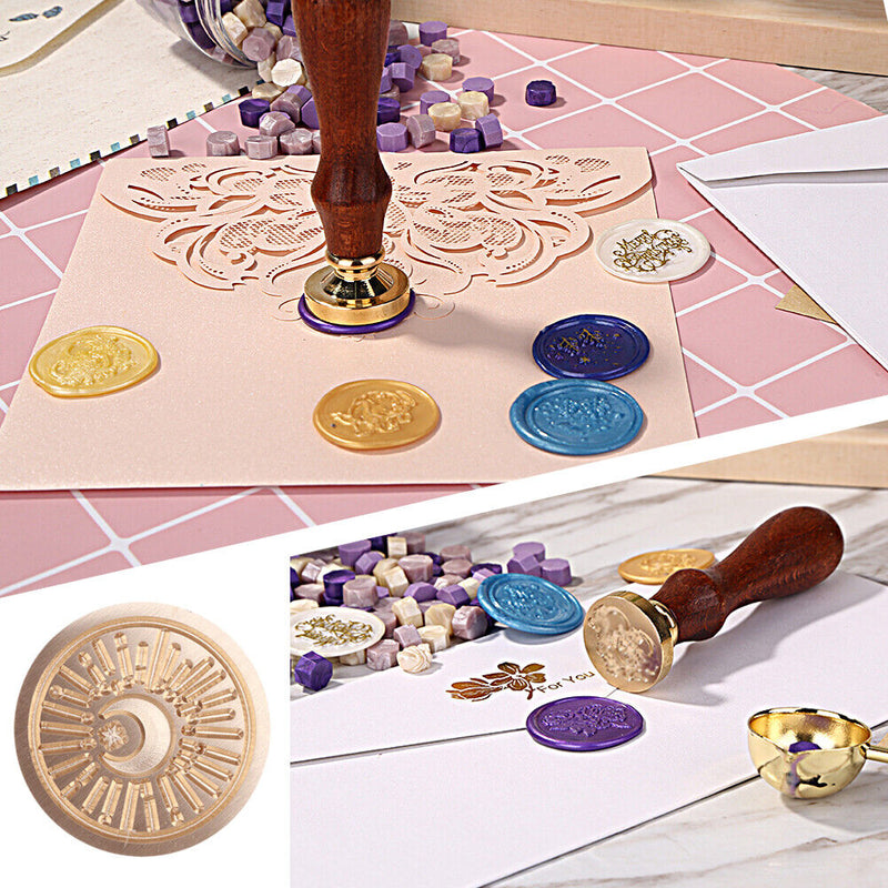 #A 25mm Sun Moon Stars Round Retro Seal Wax Seal Stamp Head Fire Paint for Weddi
