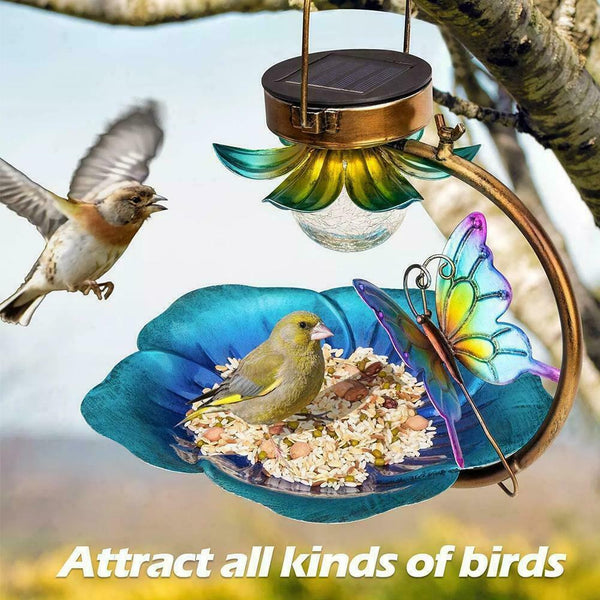 Solar Hanging Bird Feeder Lamp Outdoor Garden Yard Feeding Decor Station V9N1
