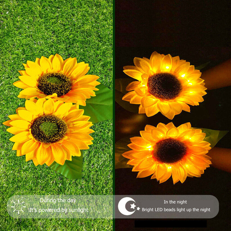 LED Solar Sunflower Shape Light Ground Plug-in Iron Lamp Path Decor (A)