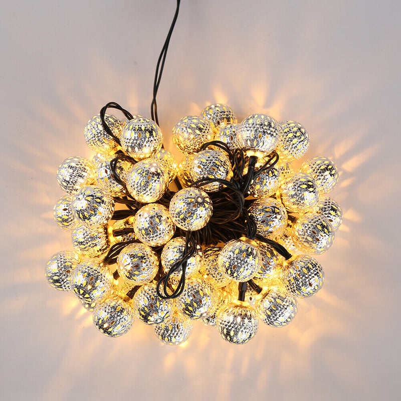 LED Solar String Light Hollow Moroccan Ball Lantern Garden Decor (Warm 7m)