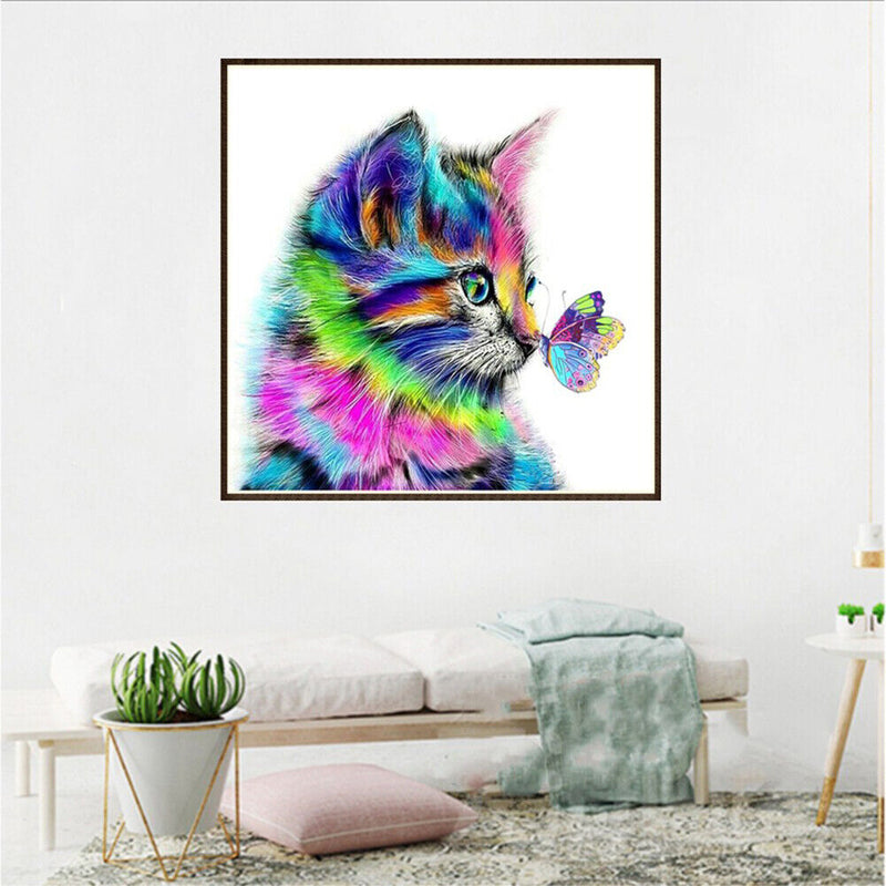 Cat Butterfly 5D Full Drill Diamond Painting Embroidery DIY Cross Stitch(A)