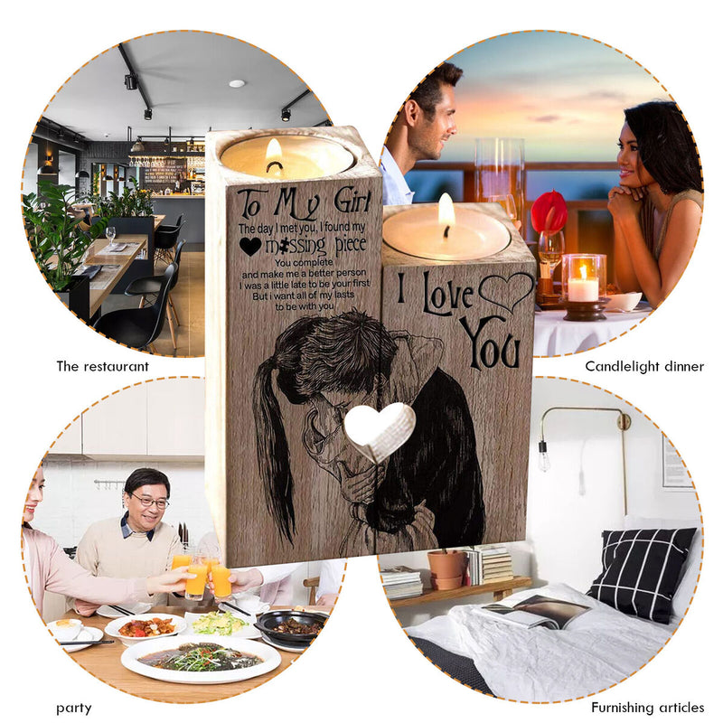 Wood Tealight Candle Holder, Set of 2 Combined Heart Decorative Candle Stands