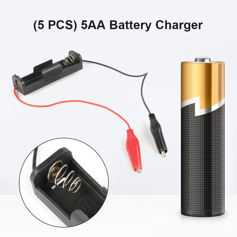 5pcs Power Battery Holder Case 1 Slot AA Batteries Box with Alligator Clip Newly