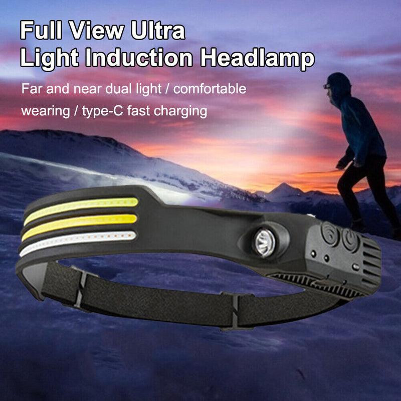 COB LED Sensor Headlight Flashlight USB Outdoor Camping Strong (D Yellow)