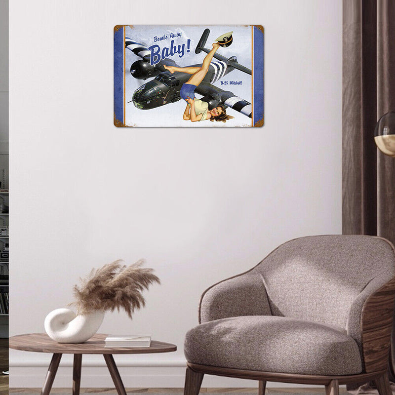 Airplane Woman Retro Metal Plate Tin Sign Plaque Poster for Bar Club Cafe