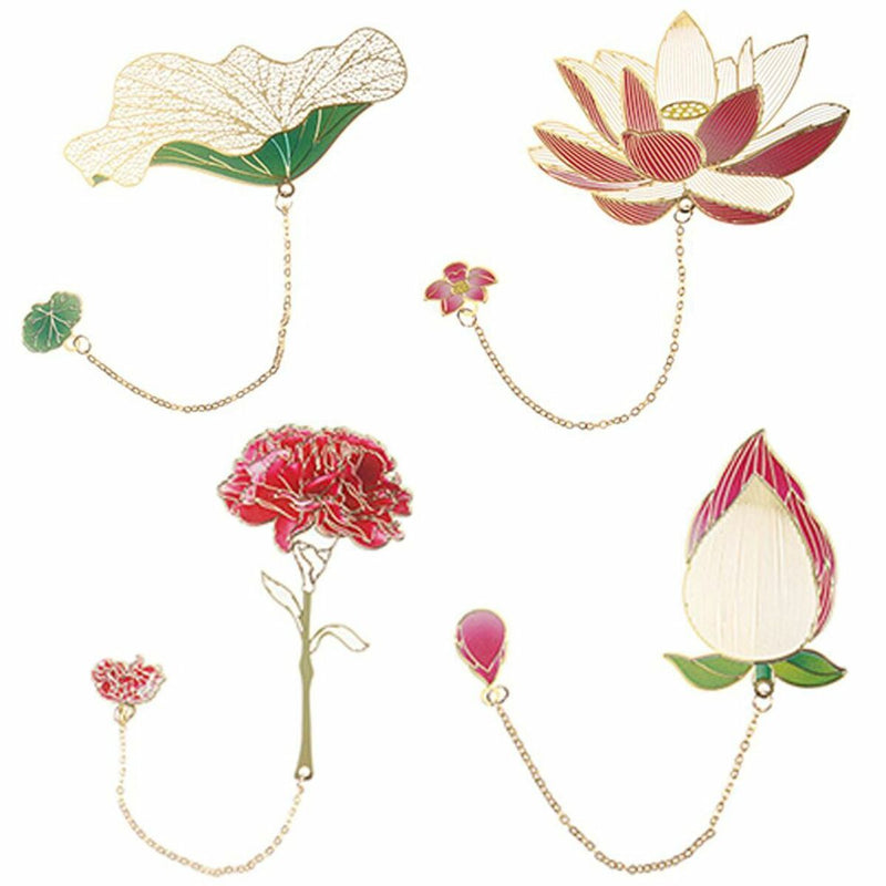 Style Pendant Lotus Leaf Brass Bookmark Book Clip Painted Pagination Mark