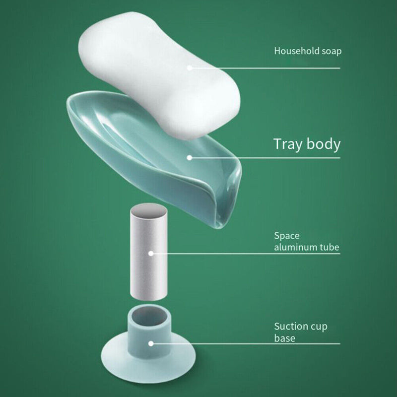 Leaf Shape Soap Box Drain Stand Suction Cup Punch-free Holder (Short Green)