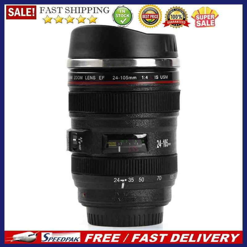 350mL Camera Lens Shape Coffee Tea Mug with Lid Vacuum Flasks Thermal Cup